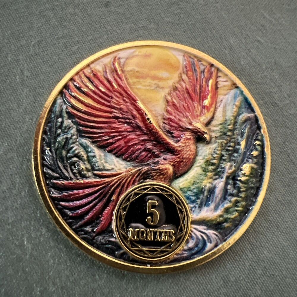 AA Sobriety Five 5 Month Phoenix Rising Coin Chip Sober Anniversary